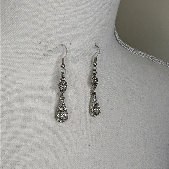 Silver Tone Tear Drop Earrings - Picture 2 of 5